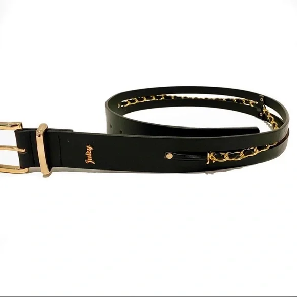 nwt Black and Gold Women\'s Chain Belt YooAi Chain Belts Leather Waist Belt for Women Layered Metal  main image 2